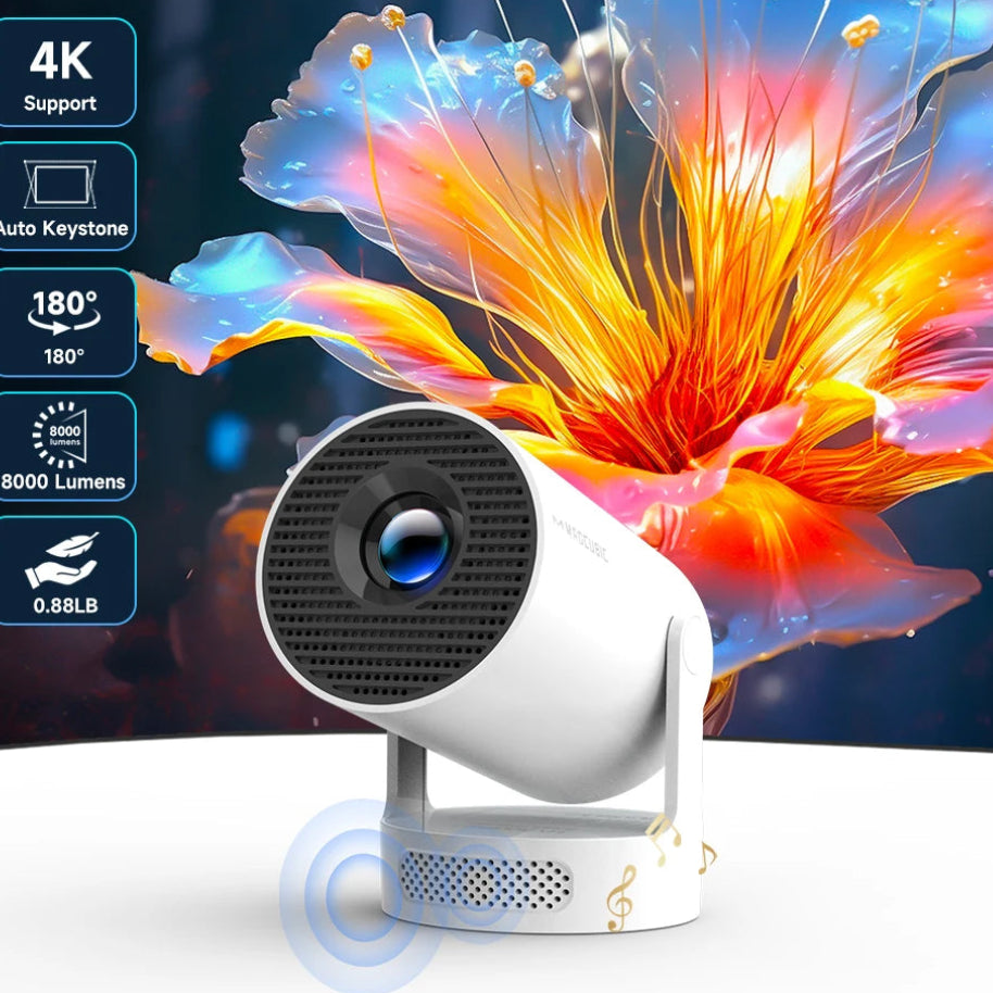 HY300 Pro mini projector with Bluetooth speaker and wireless screen mirroring